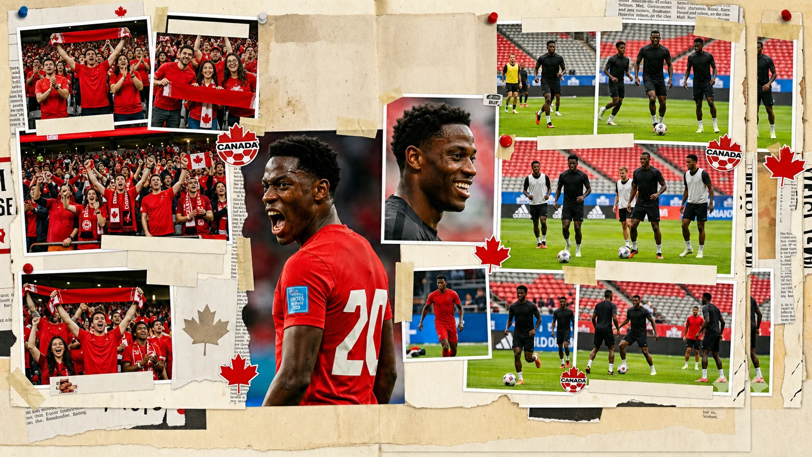 Canada soccer fans and Jonathan David scrapbook collage
